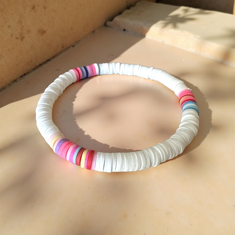🔴 5 for $10 ONE Multicolor White Beaded Stretch Bracelet Boho Stacking